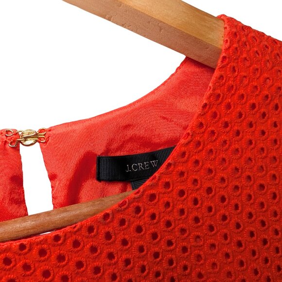 J.Crew Womens Size 4 Dress Red Orange Eyelet Flutter Sleeve Fit Flare Cotton - Picture 7 of 10